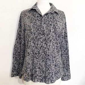 Express Black and Gray Button Up Long Sleeve Cotton Blend Floral Blouse Top M